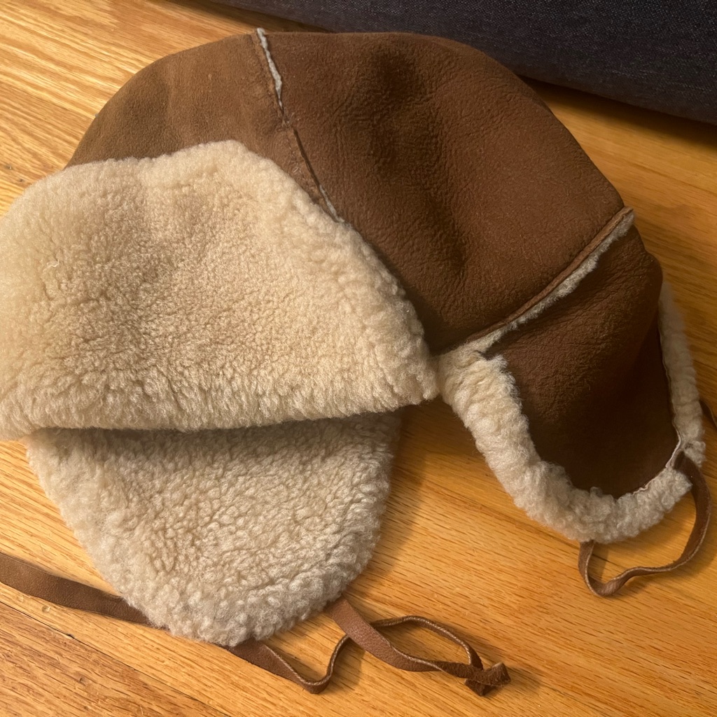 Camel Suede Sheepskin Aviator Hat, Trapper Hat With Earflaps